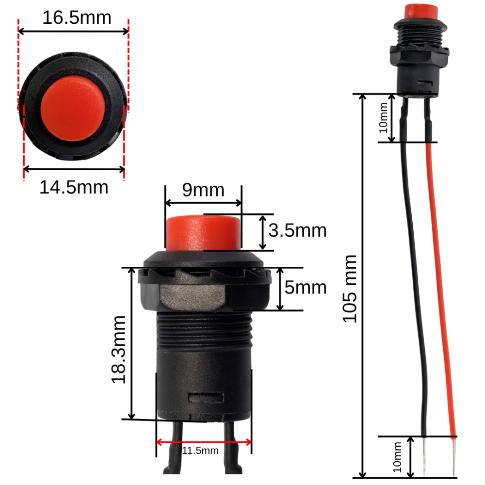 Mini Push Button Switch - Red